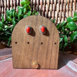 925 Sterling Silver Red Coral Oval Stud Earrings | Solid Back | Southwestern